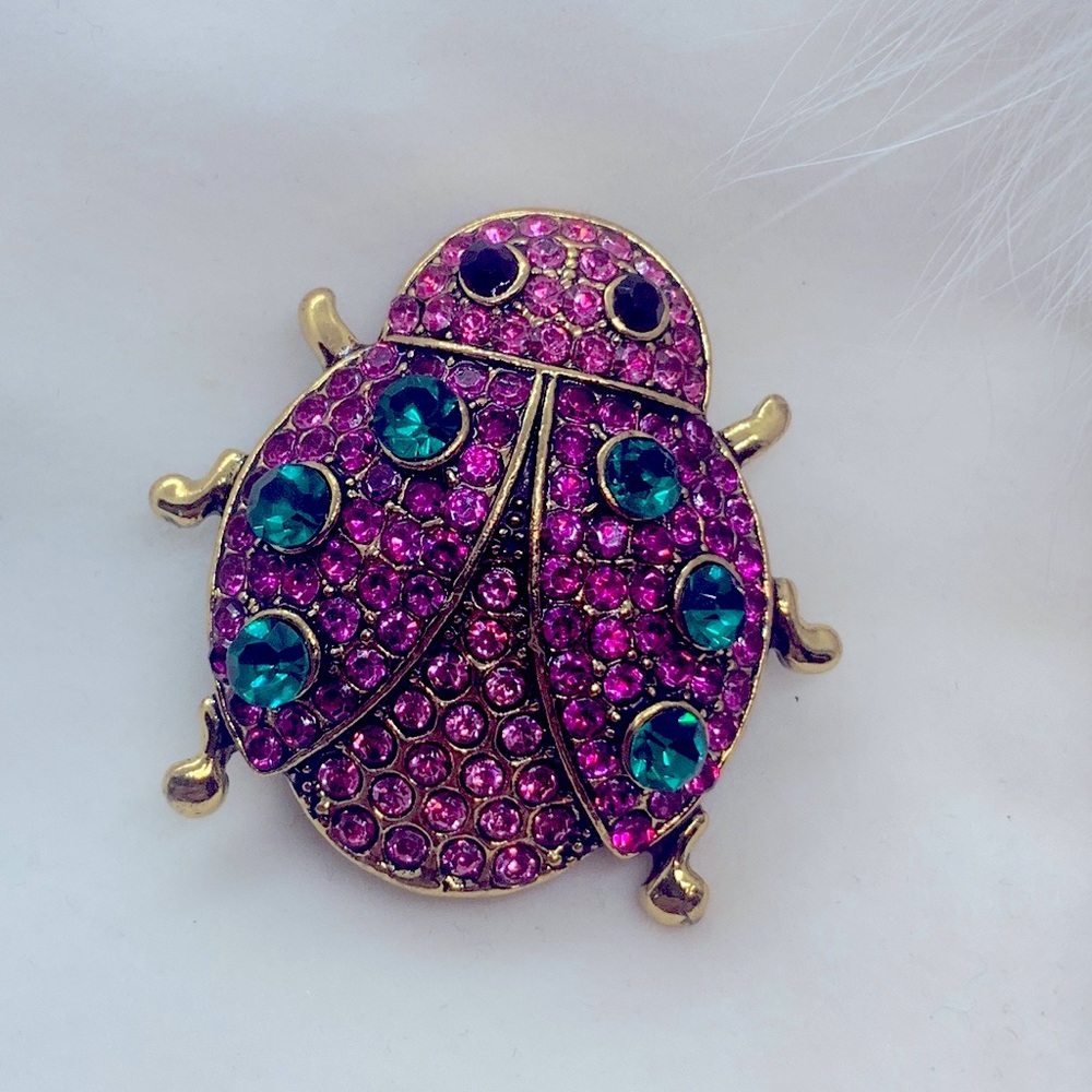 Rhinestone Ladybug Bug Pink Brooch